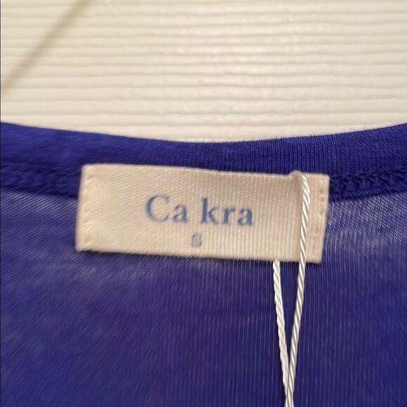 NEW Ca Kra Short Sleeve Shirt Flowy Relaxed Henley Cobalt Blue Women's Small NWT - Picture 2 of 4